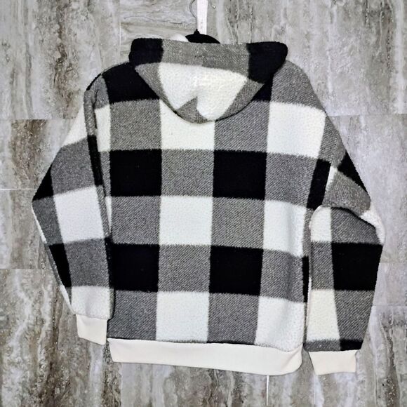 AMERICAN EAGLE Sherpa Fleece Black and White Checkered Pullover Hoodie Size XS - Picture 3 of 7